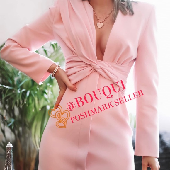 BLOGGERS FAV ZARA V-NECK PINK DRAPED BLAZER DRESS - Picture 6 of 15